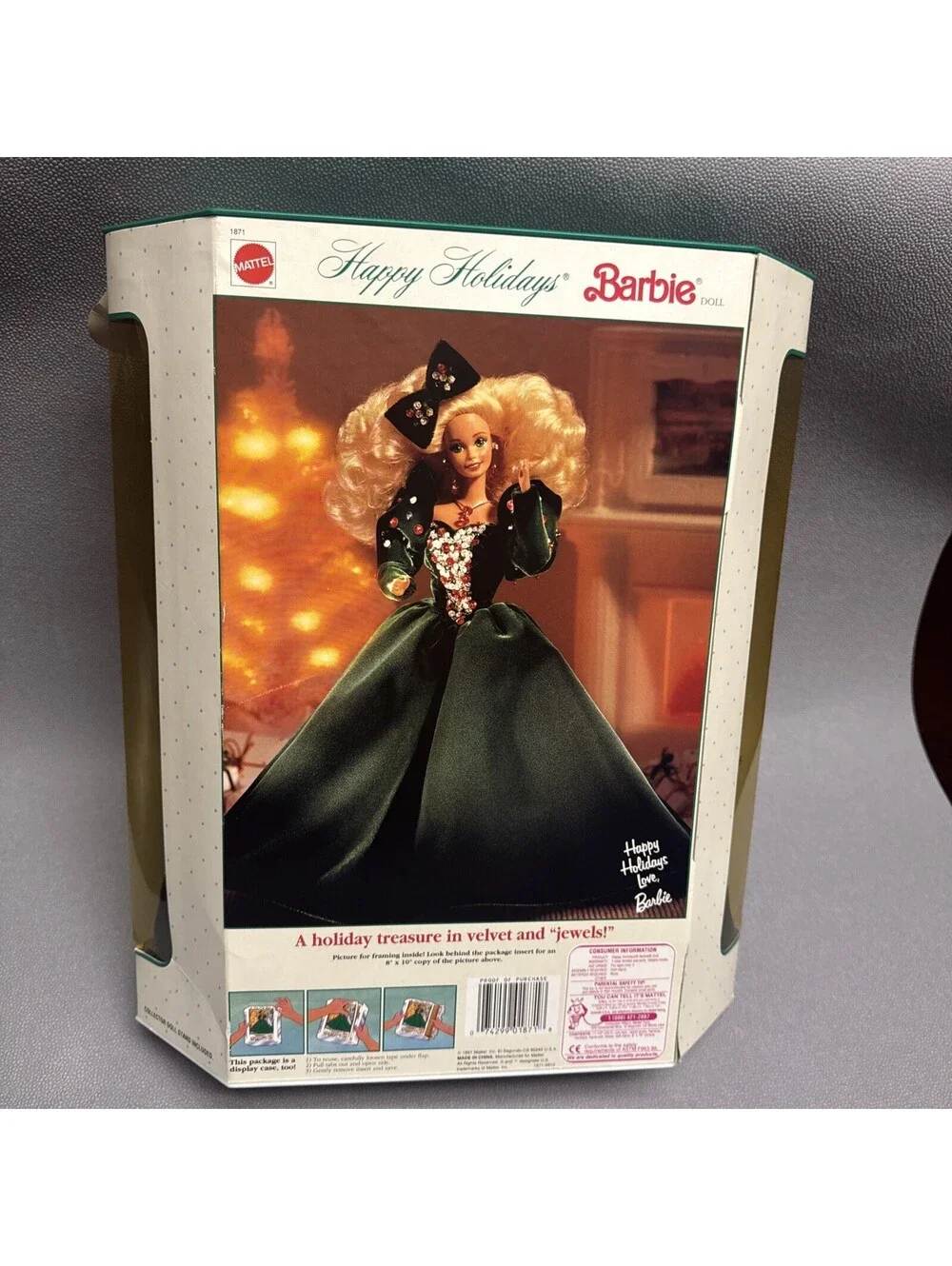 Vtg Holiday Barbie Special Edition Doll Mattel 1991 #1871 Not Mint Green Velvet